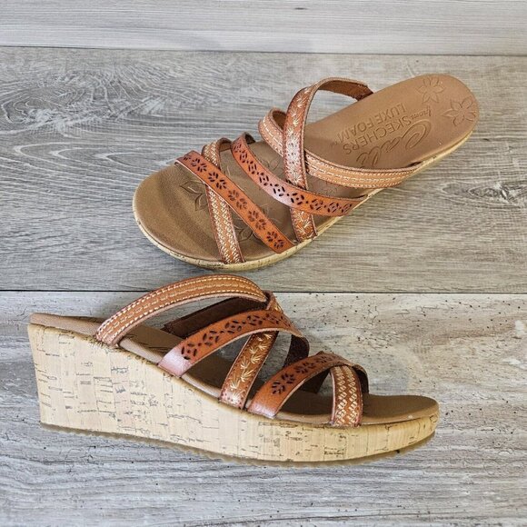 Skechers Tiger Posse Luggage Slide Cork Wedge Vegan Strappy Sandals Beverlee 8 - Picture 2 of 15
